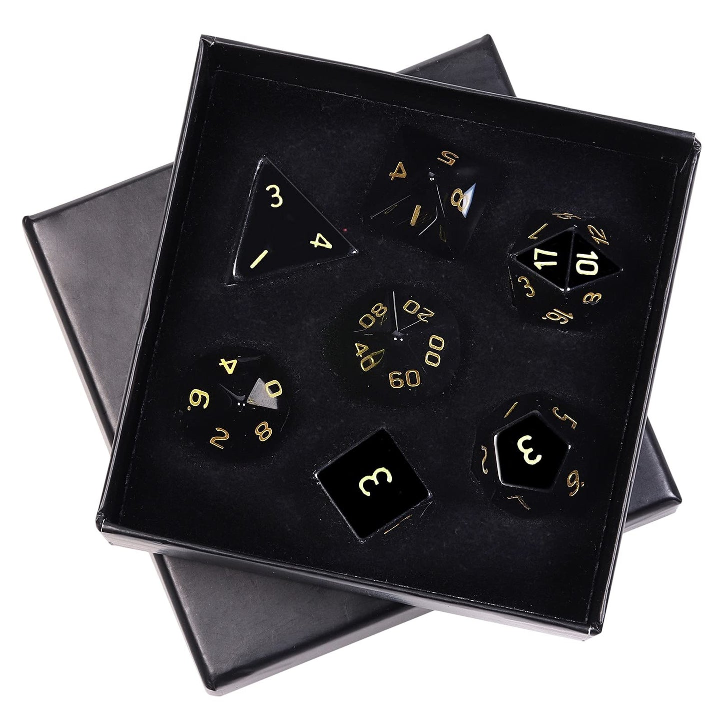 mookaitedecor 7 PCS Obsidian Crystal Polyhedral DND Dice Set, Polished Tumbled Stones Dices for RPG MTG Table Games Home Decoration