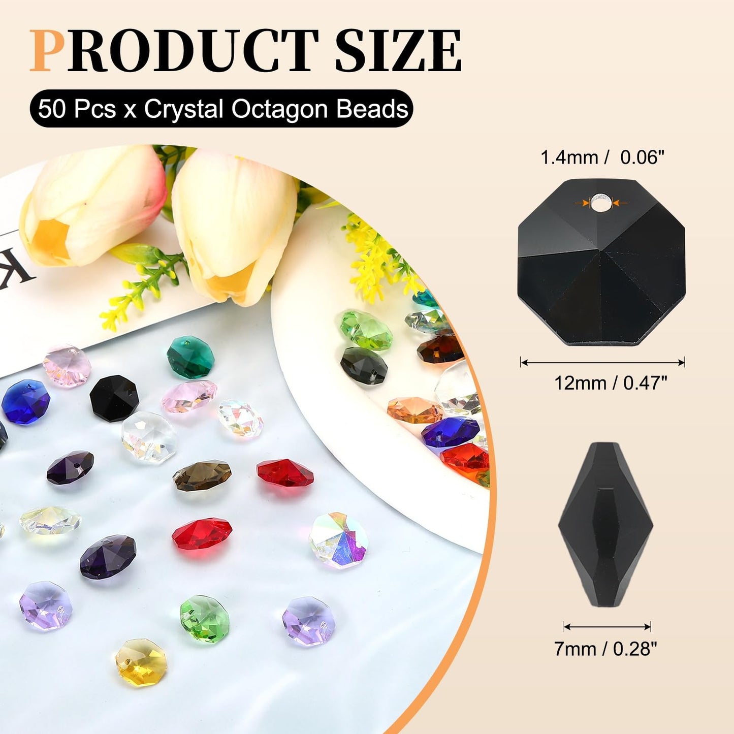 uxcell 50Pcs 1 Hole Crystal Octagon Beads, 12mm K9 Glass Hanging Chandelier Beads Prisms Parts for Crystal Chandeliers Lamp Hanging Pendant Jewelry DIY Craft, Black