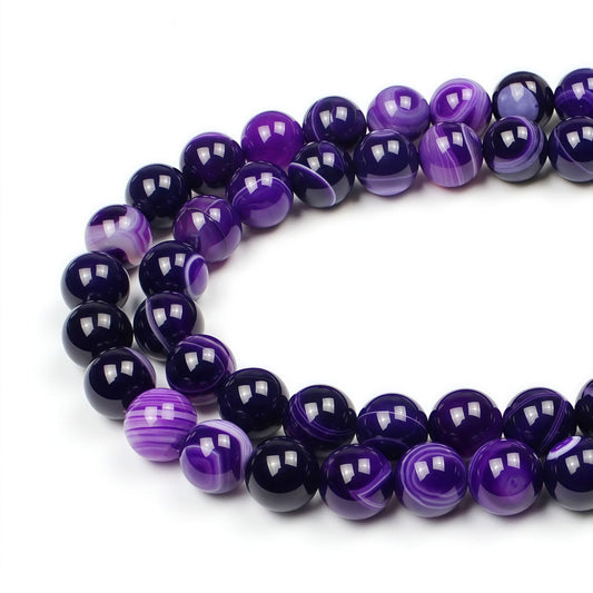 MJDCB Natural Stone Beads Purple Striped Agate Round Loose Beads for Jewelry Making DIY Bracelet Necklace (10mm)