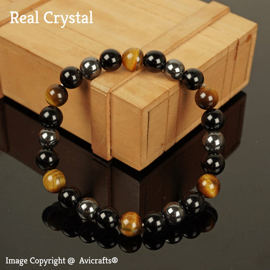 Avicrafts Triple Protection Bracelet - For Protection - Bring Luck And Prosperity - Hematite - Black Obsidian - Tiger Eye - Stone Bracelets For Girls Women
