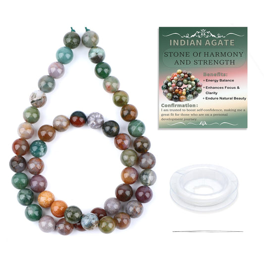 CMBYN Natural Stone Beads Round Genuine Real Stone Beading Strand Loose Gemstones DIY Smooth Bead for Bracelet Necklace Earrings Jewelry Making (Indian Agate, 8mm 45 Pieces)