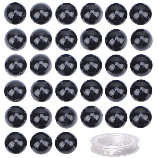 80Pcs Natural Crystal Beads Stone Gemstone Round Loose Energy Healing Beads with Free Crystal Stretch Cord for Jewelry Making (Tourmaline Black, 10mm)