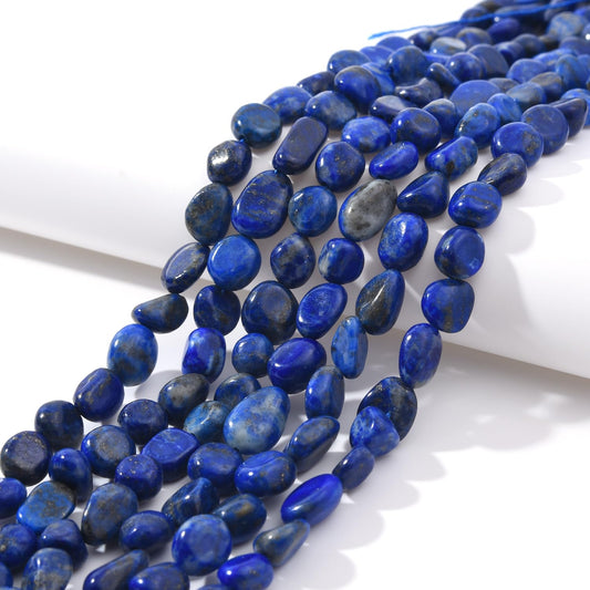 jodaying 6-8mm Natural Blue Lapis Lazuli Nuggets Oval Free Tumbled Pebble Semi Precious Gemstone Loose Stone Beads Approx 15.5 inch for DIY Jewelry Making