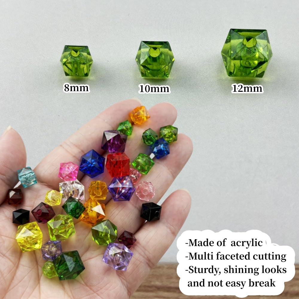 300pcs 8mm Acrylic Cube Faceted Acrylic Beads with Hole Plastic Spacer for Bracelets Necklace Earring Making Supplies (Grass Green)