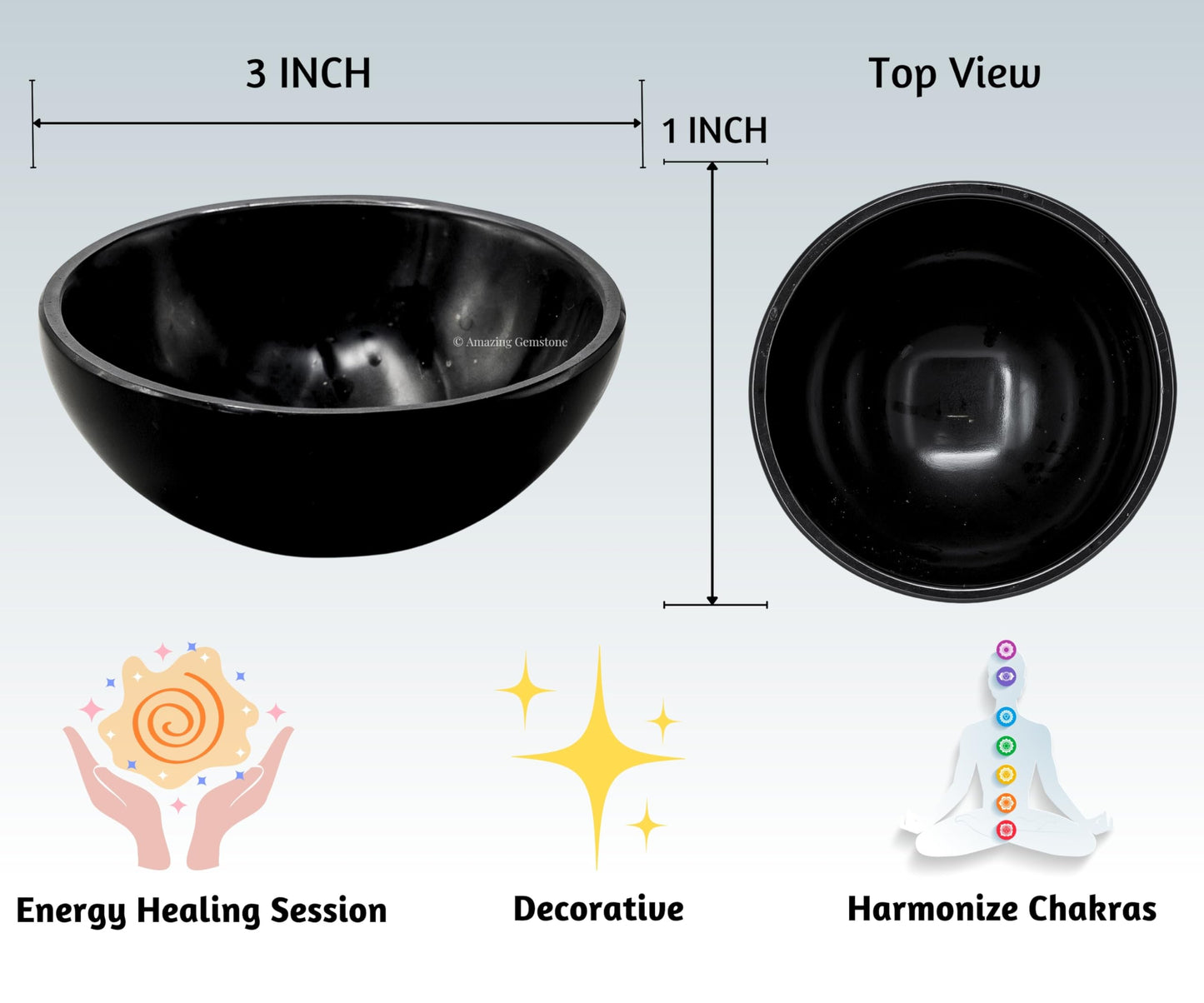 Black Tourmaline Crystal Bowl - 3 Inch Decorative Bowls for Room and Home Decor - Gemstone Healing Crystals for Elegant Display, Positive Energy Balance and Gift