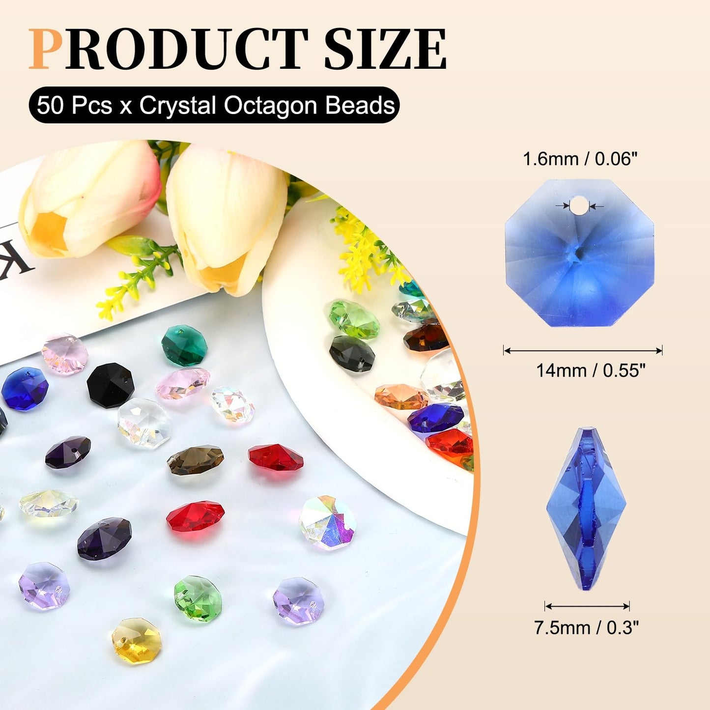 uxcell 50Pcs 1 Hole Crystal Octagon Beads, 14mm K9 Glass Hanging Chandelier Beads Prisms Parts for Crystal Chandeliers Lamp Hanging Pendant Jewelry DIY Craft, Blue