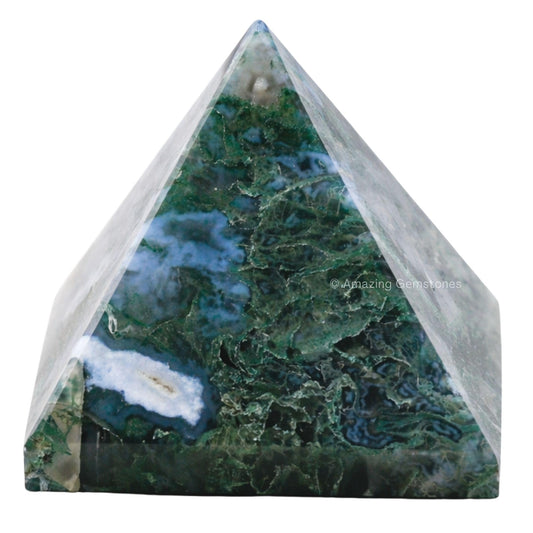 Amazing Gemstone Moss Agate Pyramid Crystal Healing Stones - 2" Great Pyramid Figurine of Natural Stone Pyramid for Meditation, Reiki, Chakra Balancing and Crystal Pyramids Grid