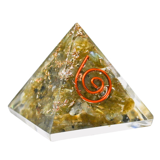 Amazing Gemstone Labradorite Orgone Pyramid - 30mm Small Orgonite Pyramids with Crystals and Healing Stones - Authentic Organite Gifts
