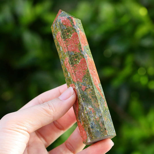 LAIDANLA Unakite Healing Crystals Wands 3.5-4" Natural Reiki Energy Wand Stone Hexagonal Point Obelisk Large Crystal Gemstones for Meditation Therapy Crystal Grid Decoration 1Pcs