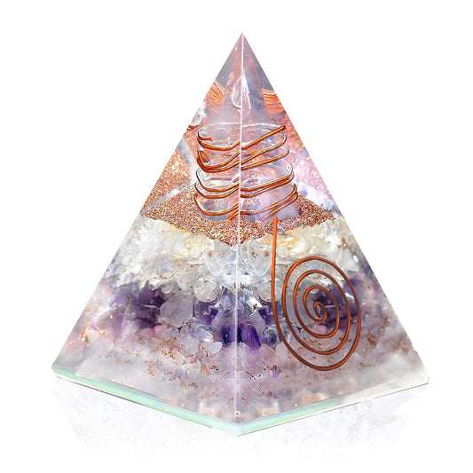 Amethyst, Rose Quartz, Clear Quartz Triple Layer Manifestation Orgonite Pyramid for Love, Success, Inner Peace, | Handmade crystal pyramid with Copper Coil and Crystal Quartz for Manifestation healing