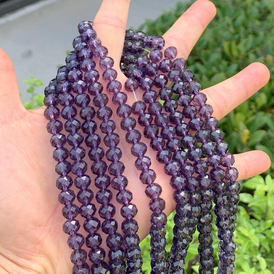 350pcs Czech Faceted Rondelle Crystal Glass Loose Beads 8mm Spacer Bulk Amethyst Purple for DIY Craft Jewelry Making CCR827
