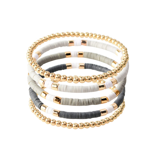 GOOJIDS Surfer Heishi Clay Bead Bracelets for Women Bohemian Stackable Gold Plated Beaded Stretch Bracelets Elastic Layering Friendship Bracelets Set Boho Jewelry