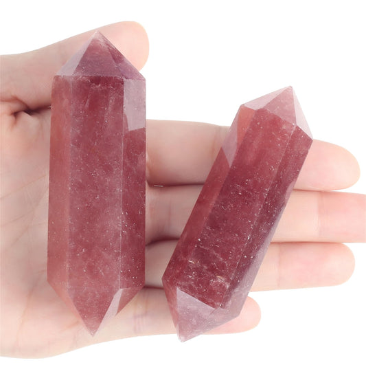 YATOJUZI 3.5" Strawberry Quartz Healing Crystals Wand Natural Crystals and Healing Stones Large Hexagonal Strawberry Quartz Crystal Points for Meditation Divination Reiki Energy Balancing 1PCS