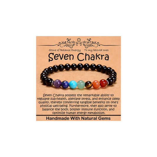 CHCCOYE 6mm Natural Healing Gemstone Bracelet Handmade Yoga Stretch Elastic Bracelet Stress Relief Crystal Jewelry for Men and Women (6mm, Seven Chakra Stones)