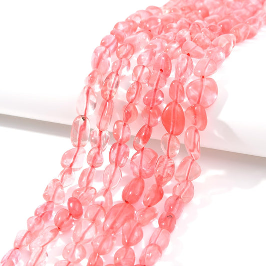 jodaying 6-8mm Natural Cherry Quartz Nuggets Oval Free Tumbled Pebble Semi Precious Gemstone Loose Stone Beads Approx 15.5 inch for DIY Jewelry Making