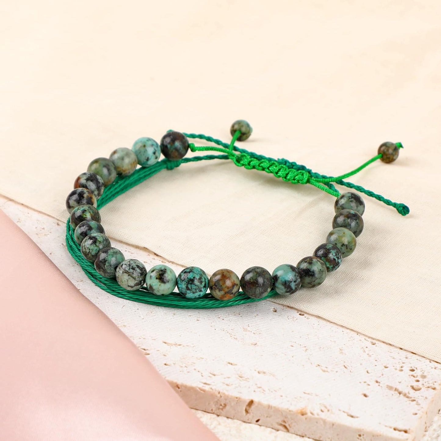 LPBeads 8mm African Turquoise Bracelet with Handmade Rope Bracelet Size Adjustable Natural Stone Crystal Healing Bracelets Gifts for Unisex Adults