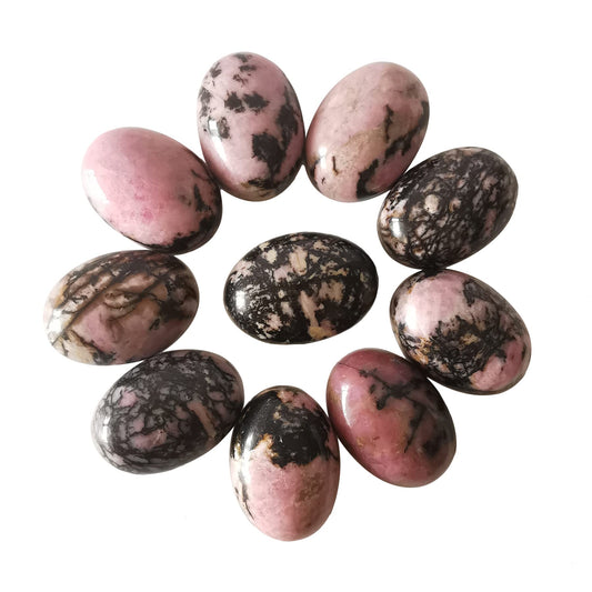 Loveliome 18x13mm Oval Cabochons Flatback Crystal Stone Gemstones Beads for Jewelry Making DIY Pack of 10, Rhodonite