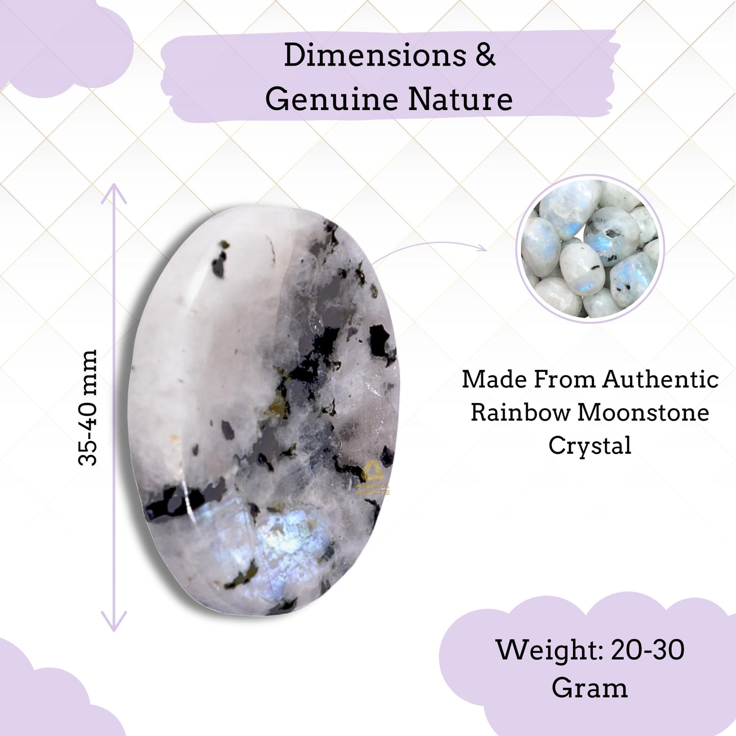 Anaya Agate Rainbow Moonstone Worry Stones Certified Crystal Thumb Worry Stone for Anguish, Relaxing and Soothing Balance Stones for Meditation, Stress Relief Crystals and Healing Stones for Men Women