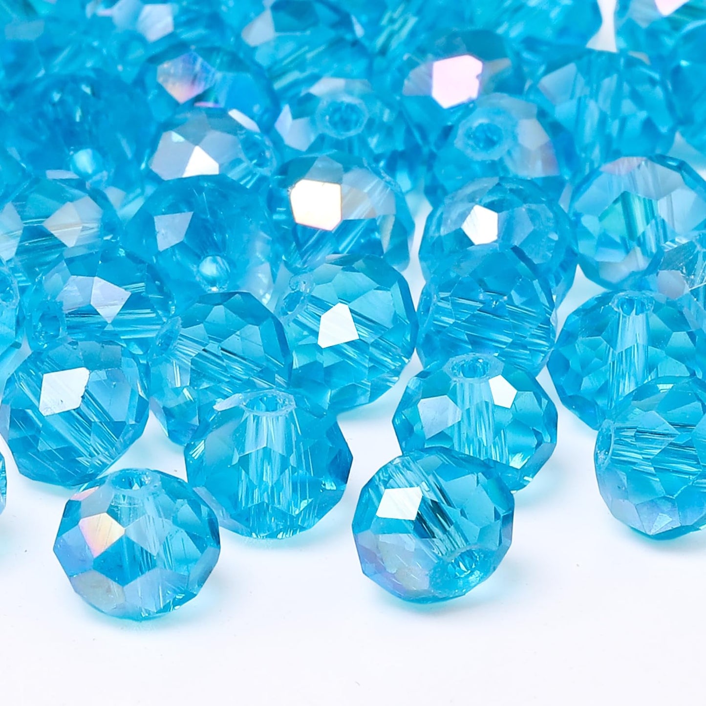 NITOPUPU 300pcs 8mm Crystal Glass Beads for Jewelry Making Faceted Rondelle Flat Beads for Bracelets Necklace Earrings DIY Crafts (Lake Blue Crystal AB Bead)