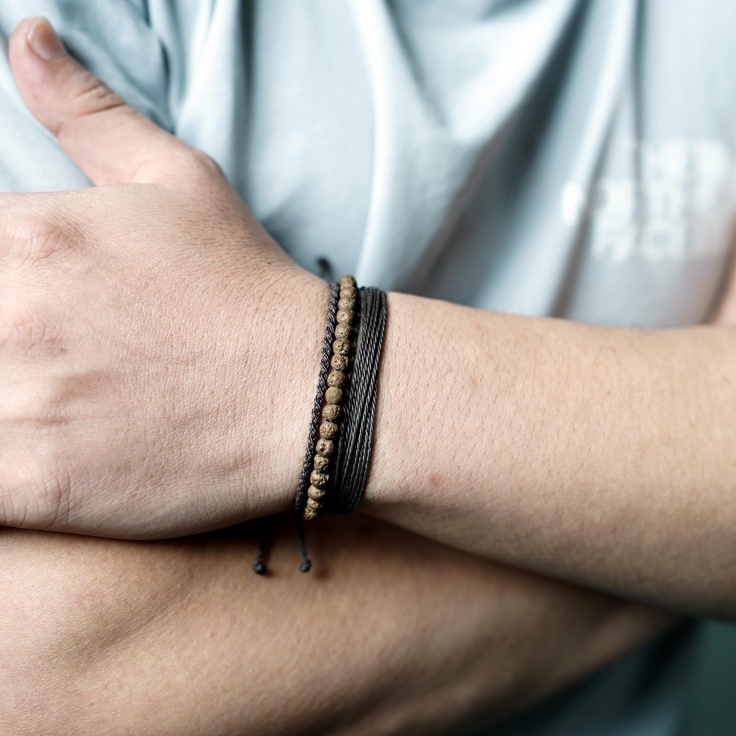 Handmade Natural Stone Beaded Healing Bracelet Gift for Men Adjustable Rope String Bracelet (Copper Lava Rock, Adjustable)
