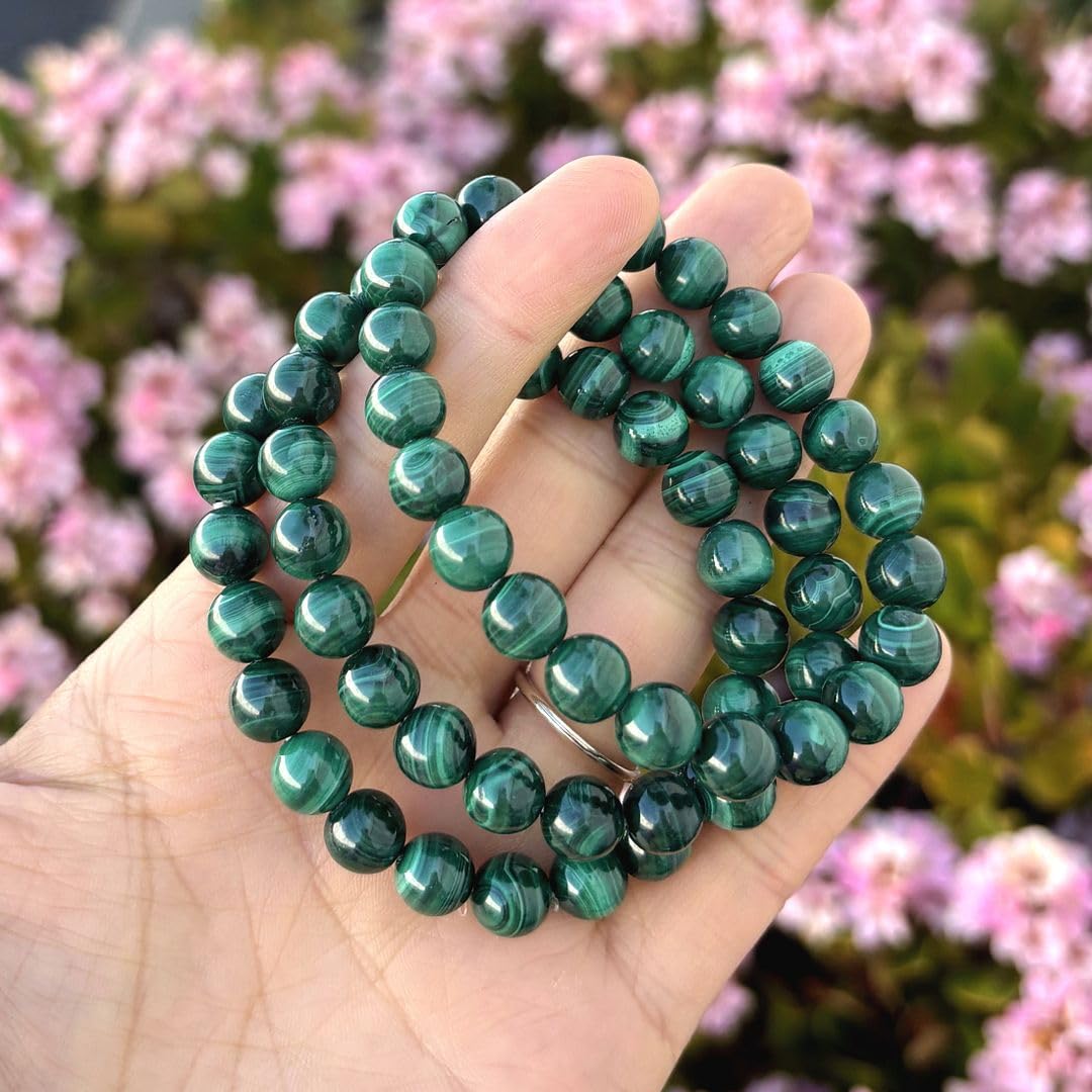 Adabele Real Natural Green Malachite Bracelet Gemstone Beaded Bracelet 8 inch Stretch Chakra Healing Crystal Stone Jewelry Women Mom Gift GB8-C11