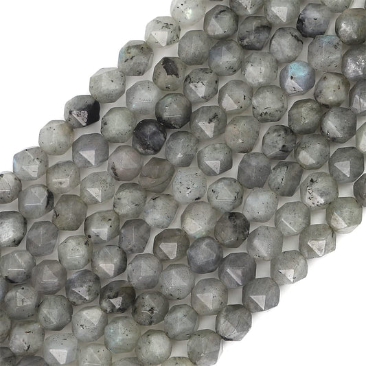 BEADIA Faceted Natural Spectrolite Stone Round Beads 8mm 36cm/Strand for Jewelry Making
