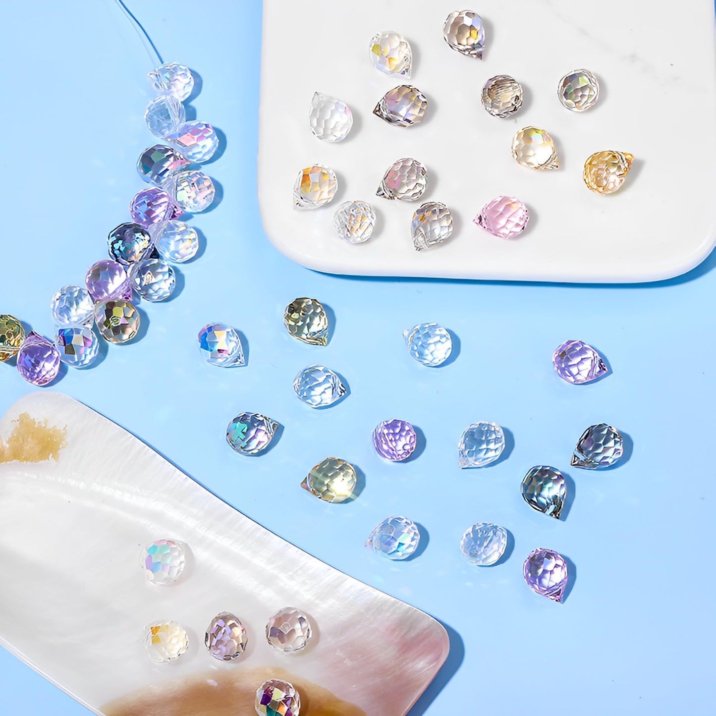 Crystal Beads, 50pcs Glass Beads, Assorted Crystal Beads for Jewelry Making, Shiny Teardrop Shape Jewelry Beads Glass Beads Bulk for DIY Craft Necklace Bracelet Earring(8x10mm, Red)
