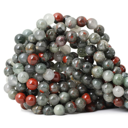 CHEAVIAN 45PCS 8mm Natural African Bloodstone Gemstone Smooth Surface Round Loose Beads for Jewelry Making 1 String 15 Inches