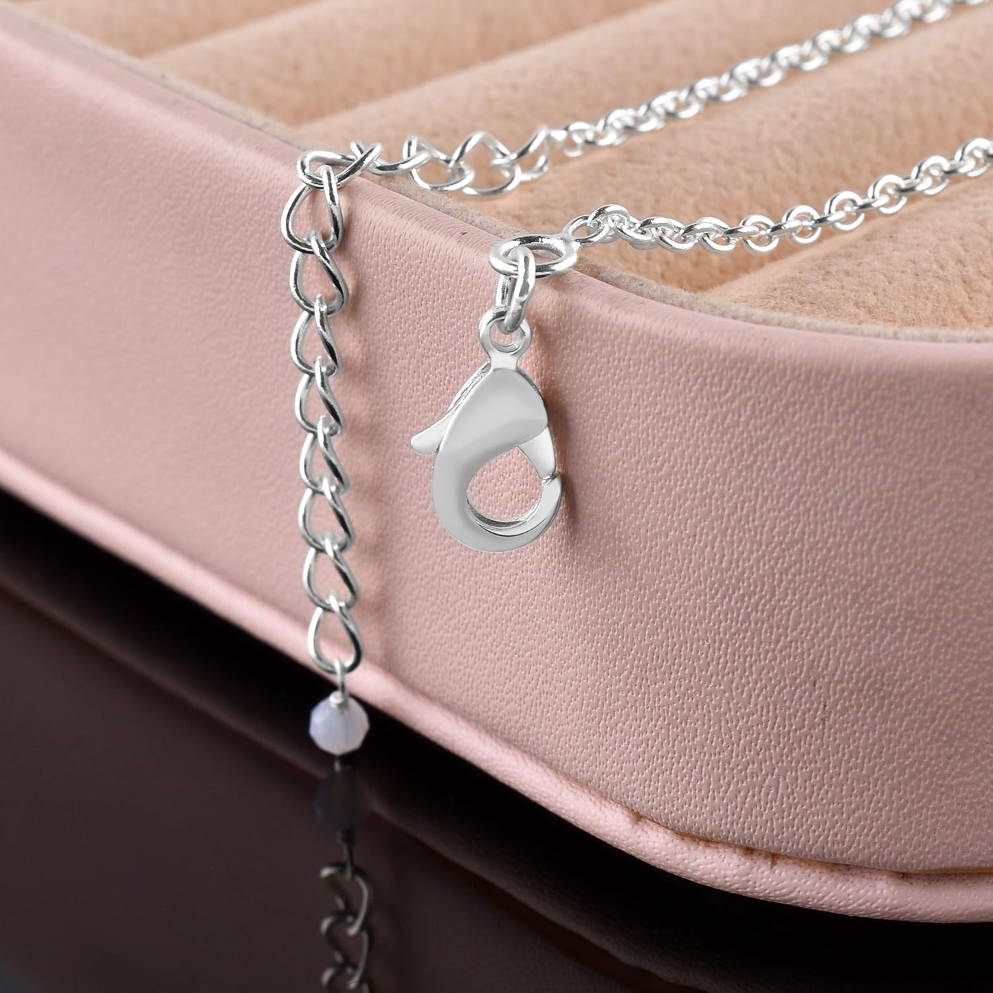 YANARA Blue lace Agate Ankle Bracelet for Women Jewelry, Natural Birthstone, Gemstone Beads, Handmade Dainty Anklet 9"+1.25" inch, 3mm Rounds, Chakra Energy Crystals, Silver Plated Chain