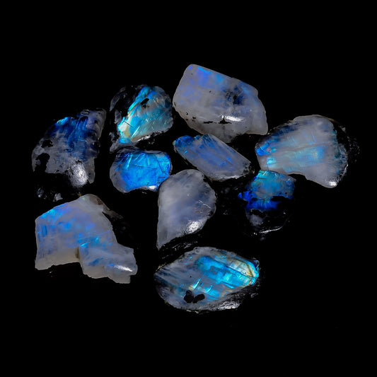 Natural Moonstone Raw Slice Gemstone- Healing Crystals for DIY Jewelry Making -Loose Natural Cabochon (5 Pcs)