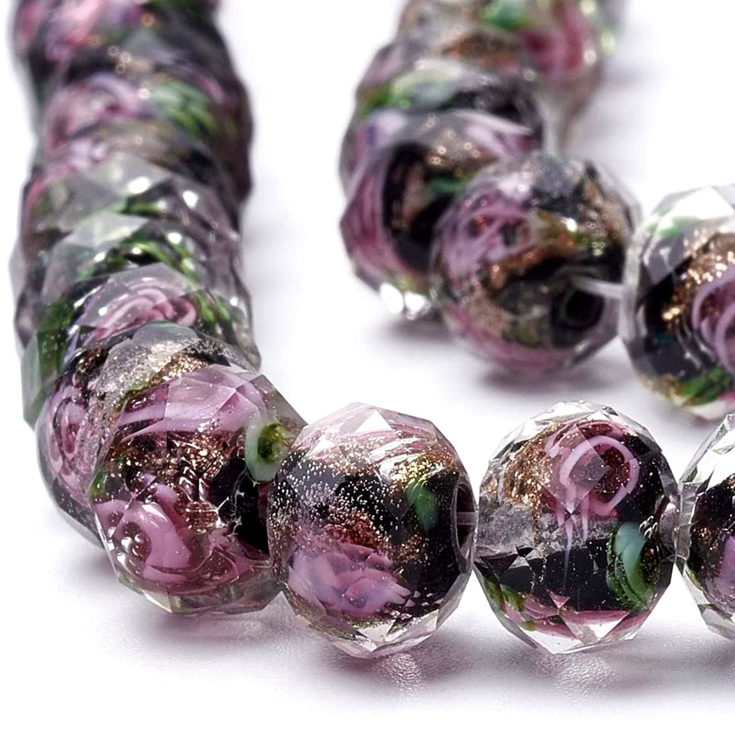 PH PandaHall 60pcs 8~10mm Gold Sand Lampwork Beads Glass Handmade Round Loose Beads for Rosary Making Jewelry Craft Making with 2mm Hole - Black