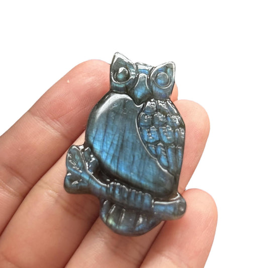 Bacatgem Natural Labradorite Owl Figurines Crystals and Healing Stones,Haped DIY Pendant