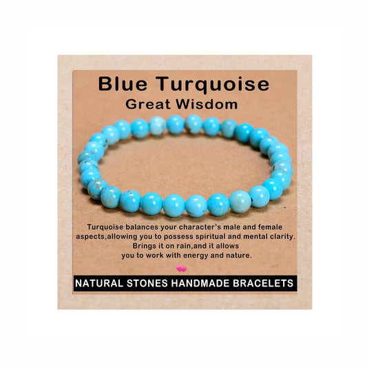 AD Beads Handmade Gemstone Stretch Elastic Bracelet Crystal Healing Reiki Nature's Beauty and Spiritual Essence Unisex (6mm, Blue Turquoise (Great Wisdom))