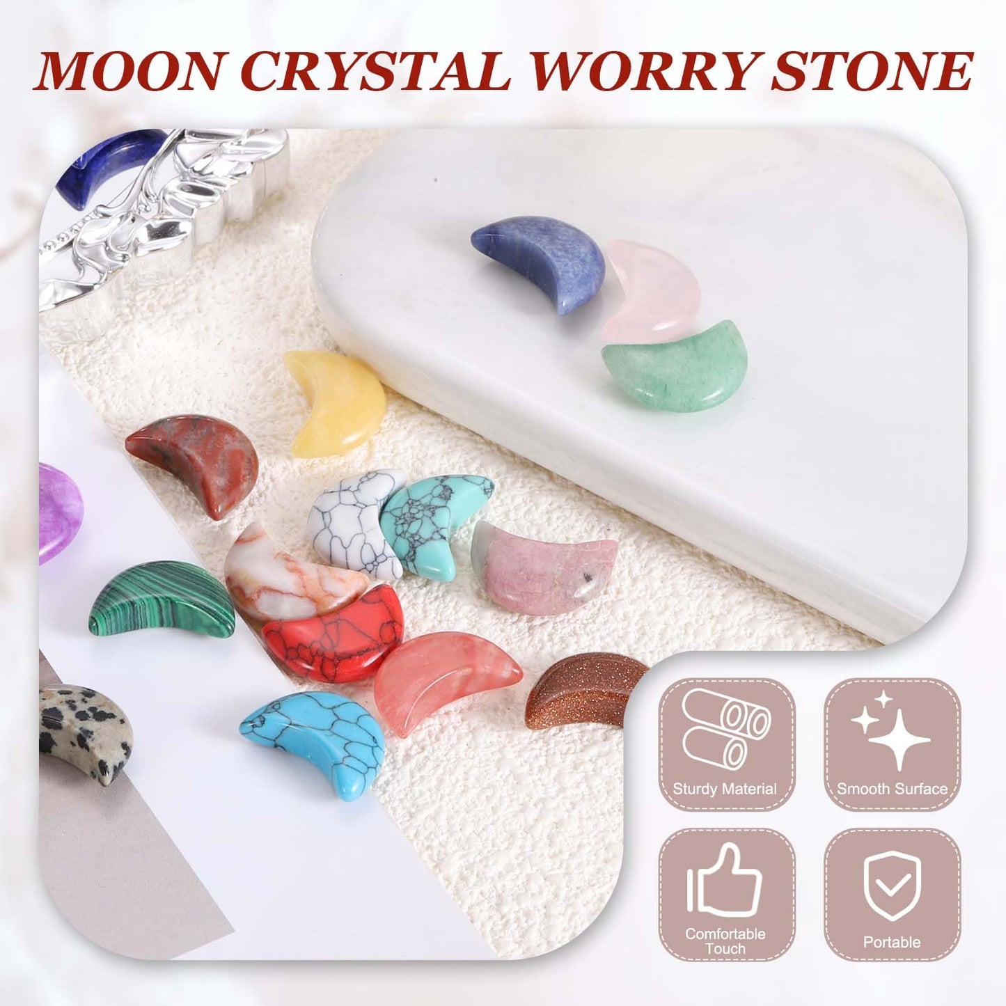 MECCANIXITY 5 Pcs Moon Crystal Worry Stone, 0.5 Inch Length Natural Green Turquoise Moon Gemstone Bulk, Carved Pocket Stones for Meditation Balancing Pendant Decor