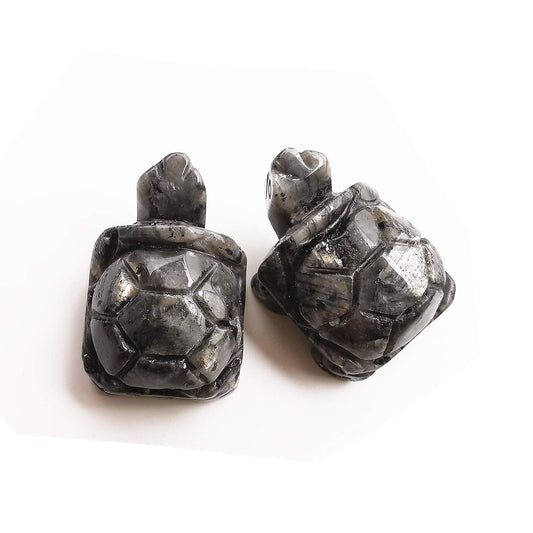 Gemgogo 2 Pcs Black Labradorite Crystals and Healing Stones Tortoise, 1.5 Inches Reiki Pocket Gemstone Figurines Room Decor Gemstone