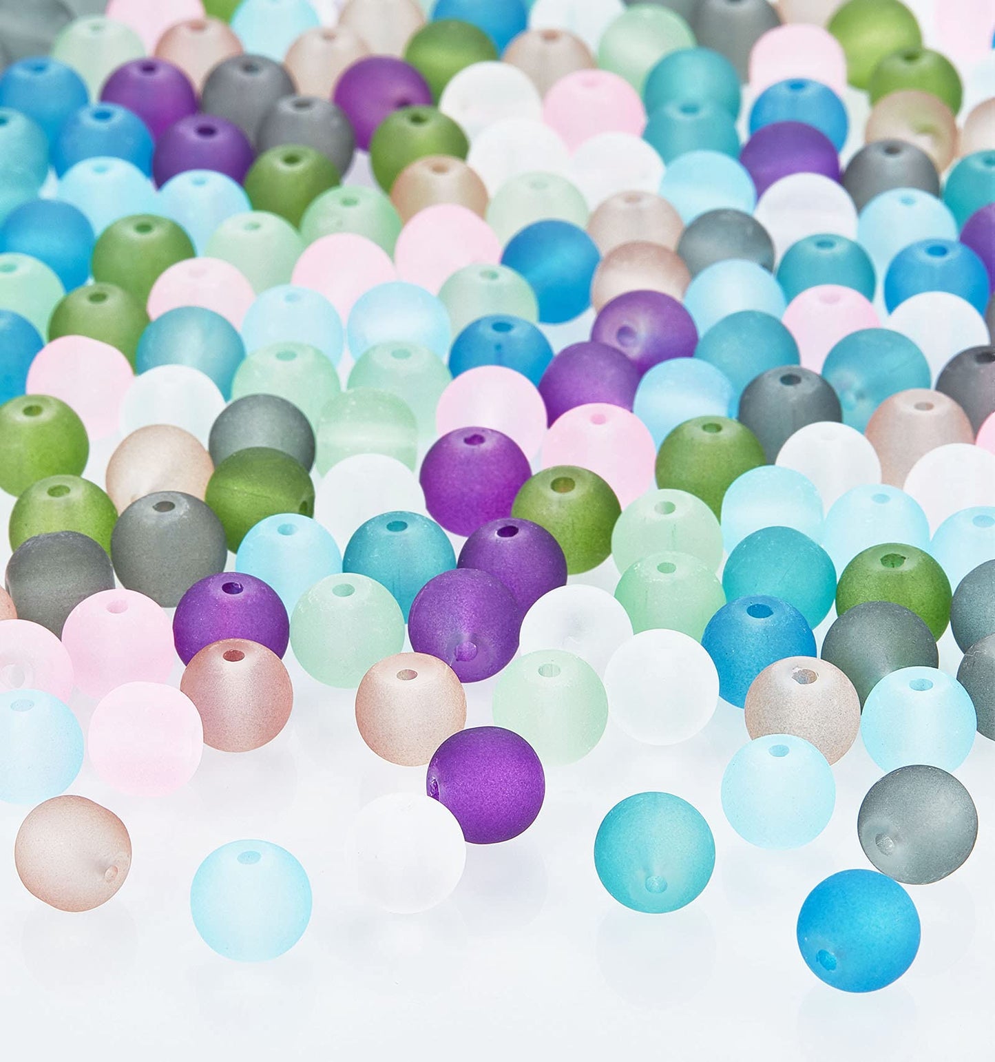 PH PandaHall 200pcs Frosted Glass Beads 10 Color 8mm Sea Glass Beads Spacers Matte Bead Ocean Blue Loose Bead for Friendship Bracelet Necklace Mother's Day Christmas Jewelry Making