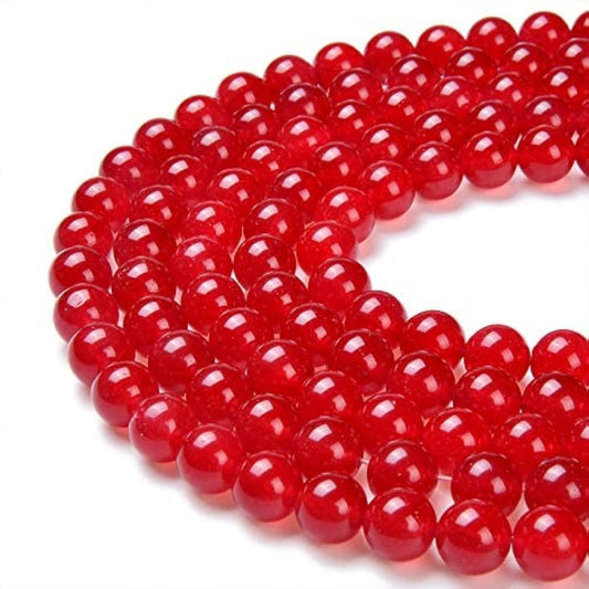 PLTbeads Gorgeous Red Dyed Jade Natural Gemstone Loose Beads 6mm Smooth Round Approxi 15.5 inch DIY Bracelet Necklace for Jewelry Making