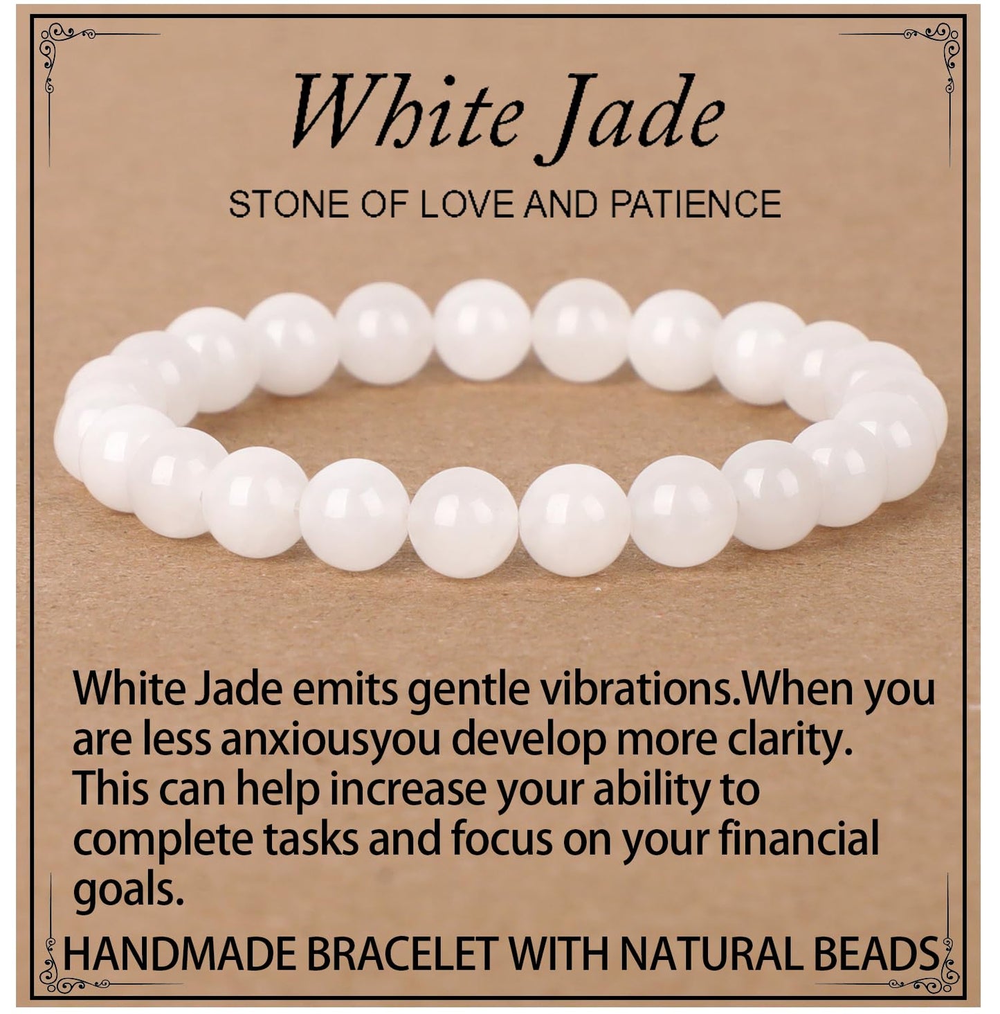 LPBeads Handmade Natural Gemstone Stretch Elastic 8m White Jade Bracelet Healing Crystal Round Stone Beads Jewelry Gifts for Women Men