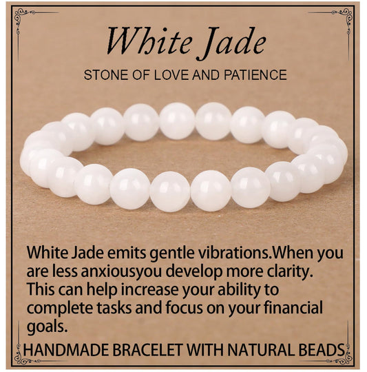 LPBeads Handmade Natural Gemstone Stretch Elastic 8m White Jade Bracelet Healing Crystal Round Stone Beads Jewelry Gifts for Women Men