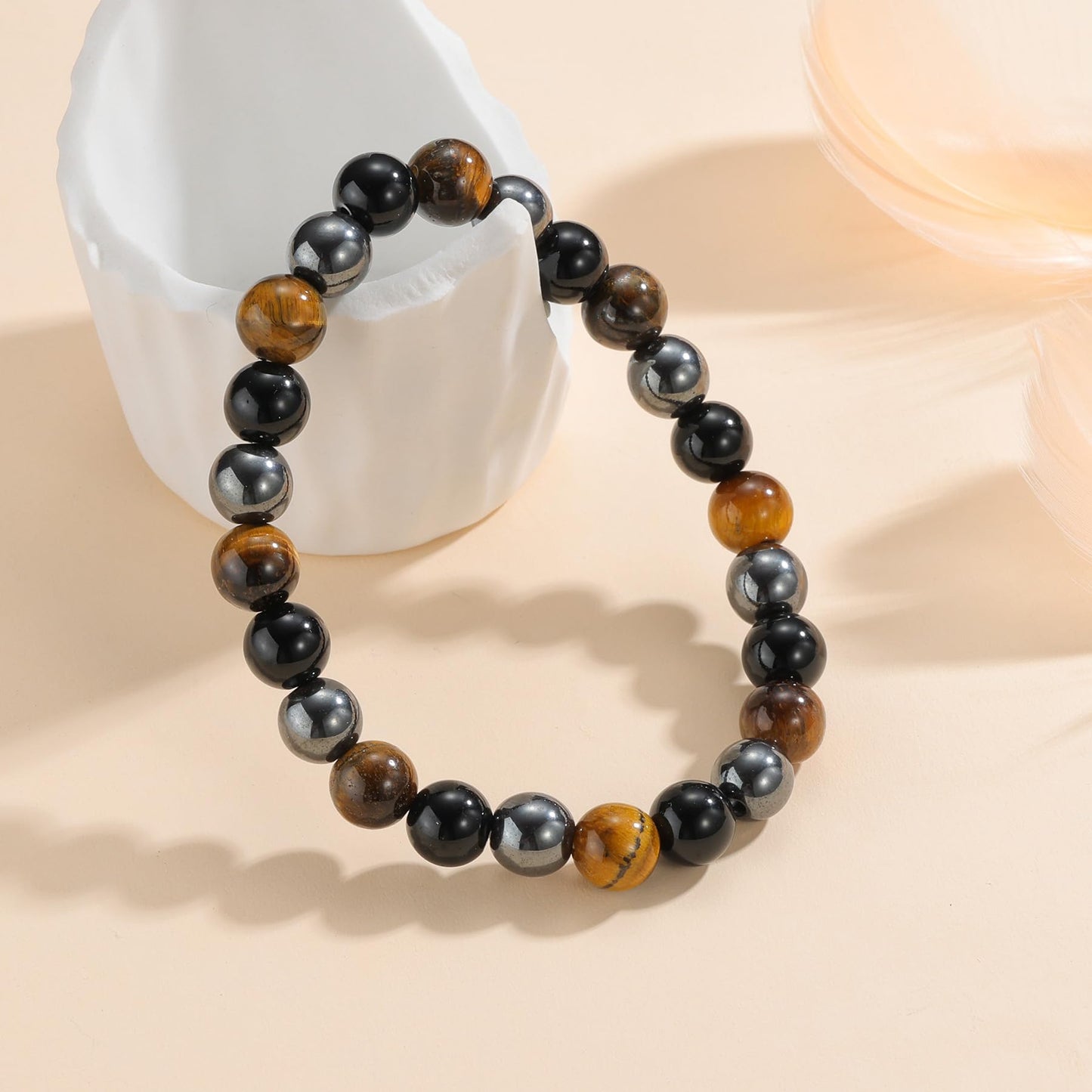 Udolfly Womens Crystal Beaded Bracelets for Women Men Protective Energy Bracelet Natural Gemstone Bead Bracelet 8mm Triple Protect