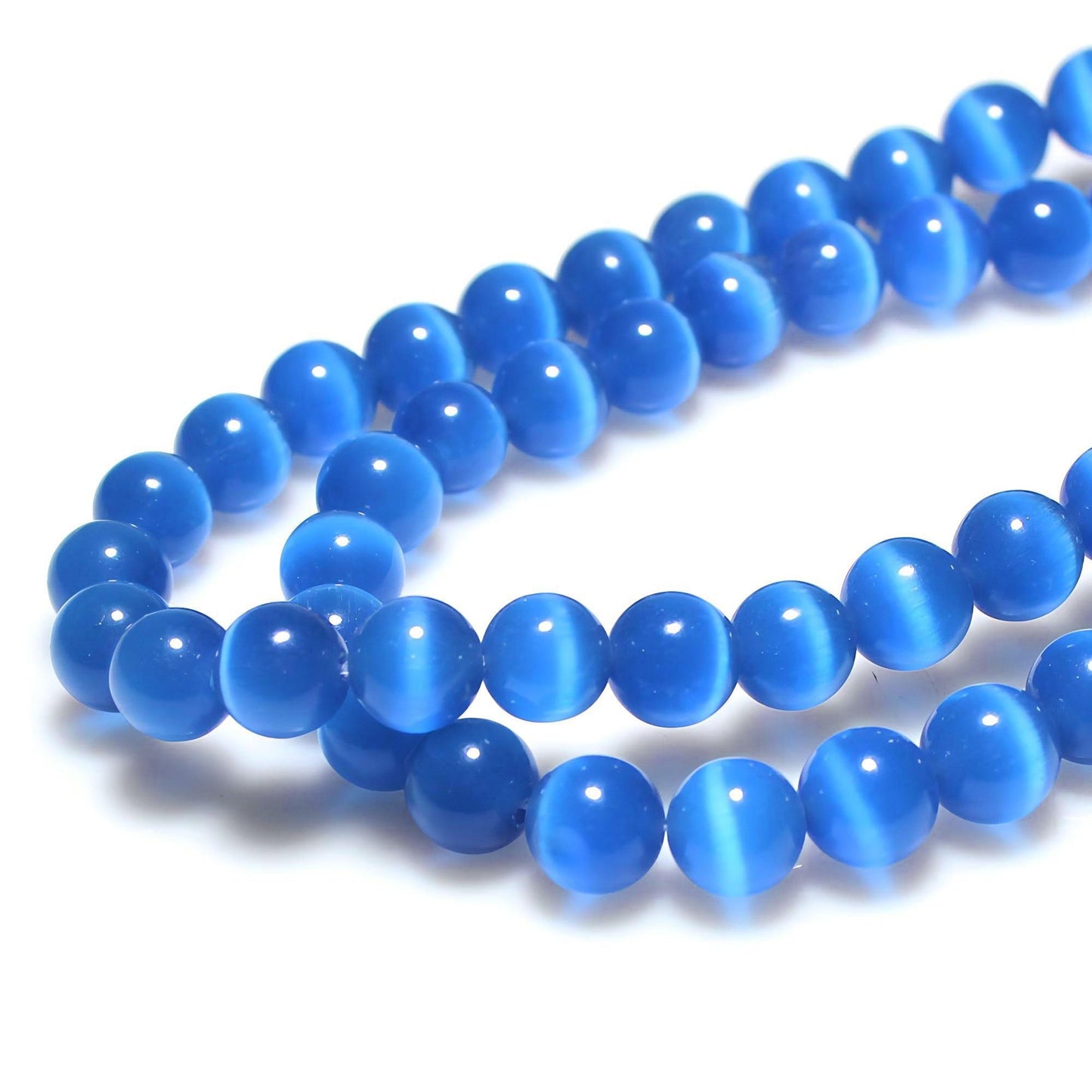 MJDCB 35pcs Royal Blue Cat Eye Stone Beads 10mm Round Crystal Loose Bead for Jewelry Making DIY Bracelets Necklace Accessories