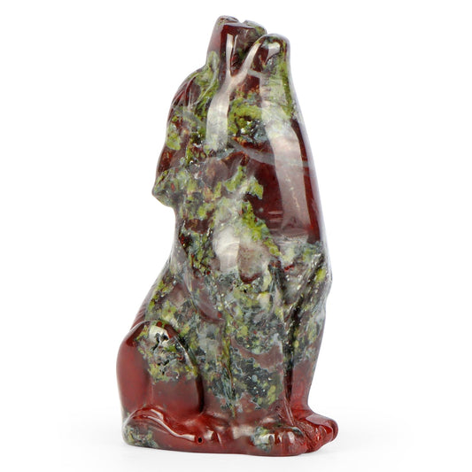 Artistone Dragon Bloodstone Wolf Statue 2" Howling Wolves Figurine Ornament for Home Decor Healing Crystal Animal Sculpture with Gift Box