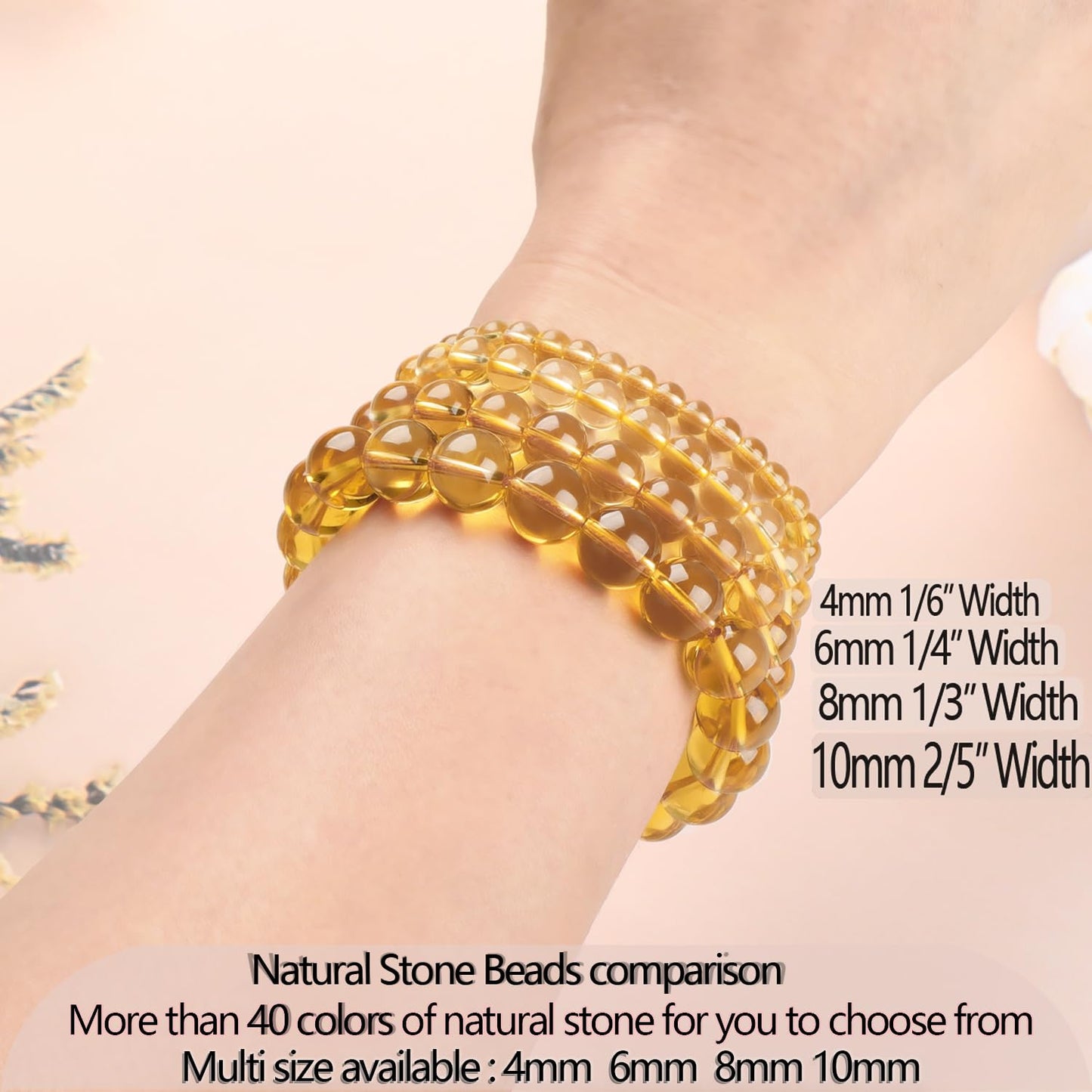 LPBeads Handmade Natural Gemstone Stretch Elastic 10mm Citrine Bracelet Healing Crystal Round Stone Beads Jewelry Gifts for Women Men
