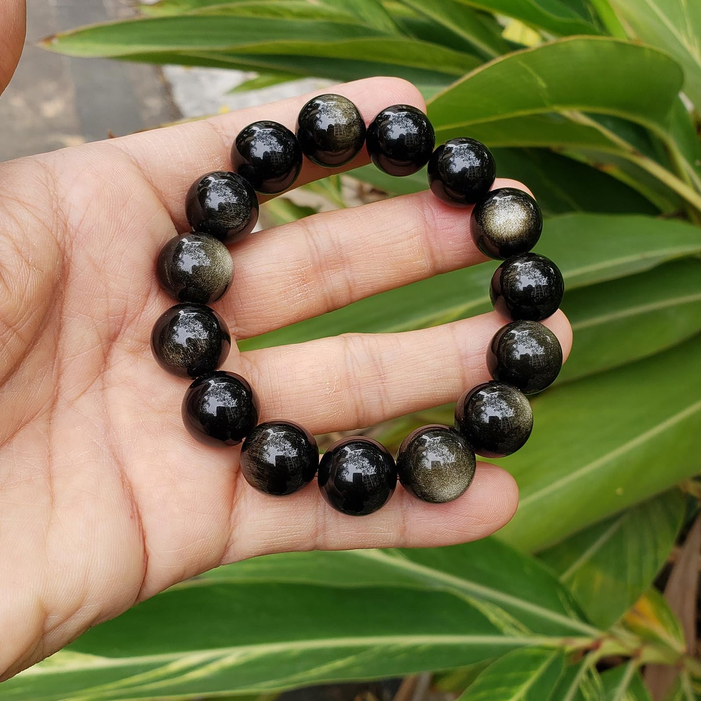 chengmu 14mm Gold Obsidian Stretch Bracelet Natural Round Stone Beads Semi Gemstone for Crystal Beaded Elastic Bracelet 8"