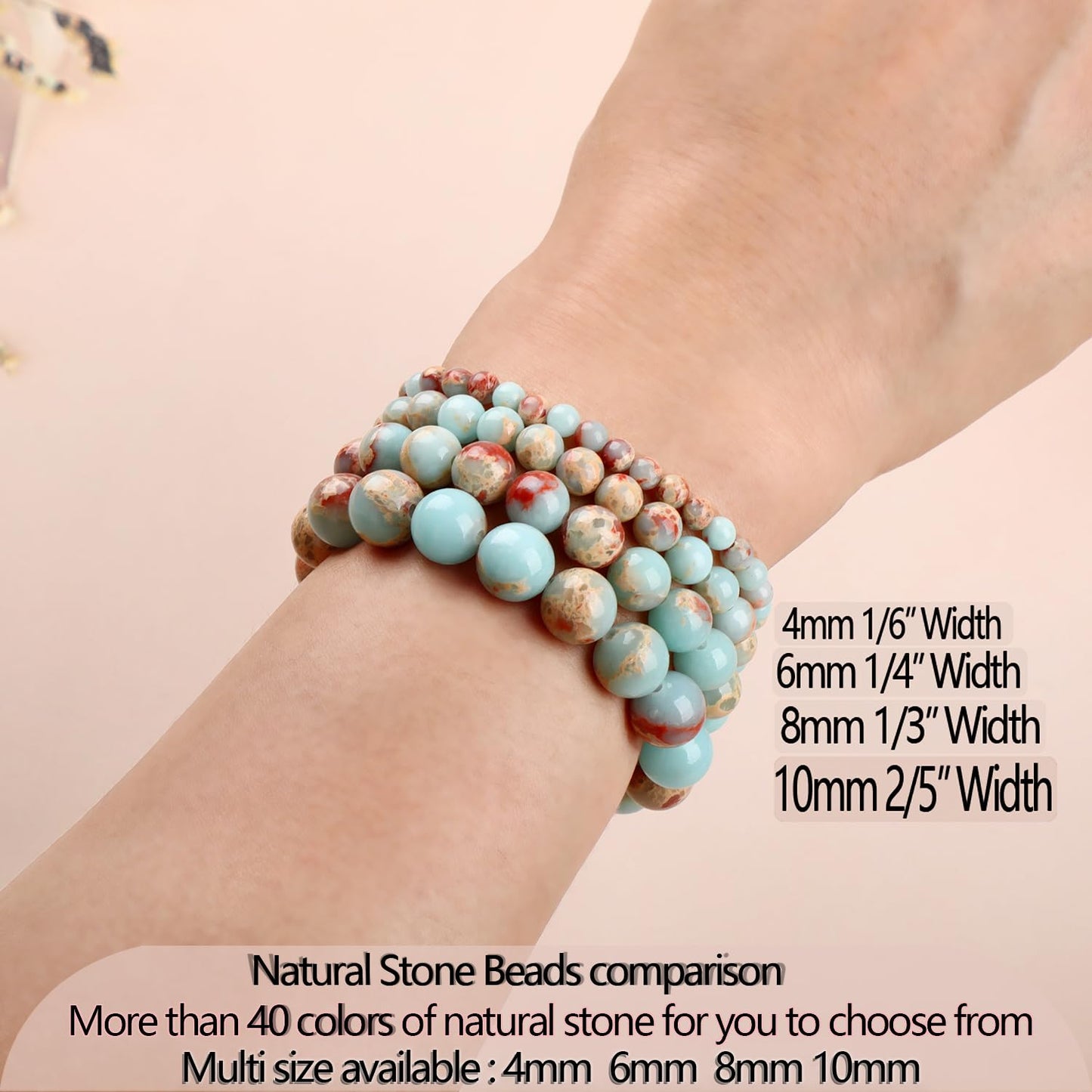 LPBeads Handmade Natural Gemstone Stretch Elastic 10mm Imperial Jasper Bracelet Healing Crystal Round Stone Beads Jewelry Gifts for Women Men