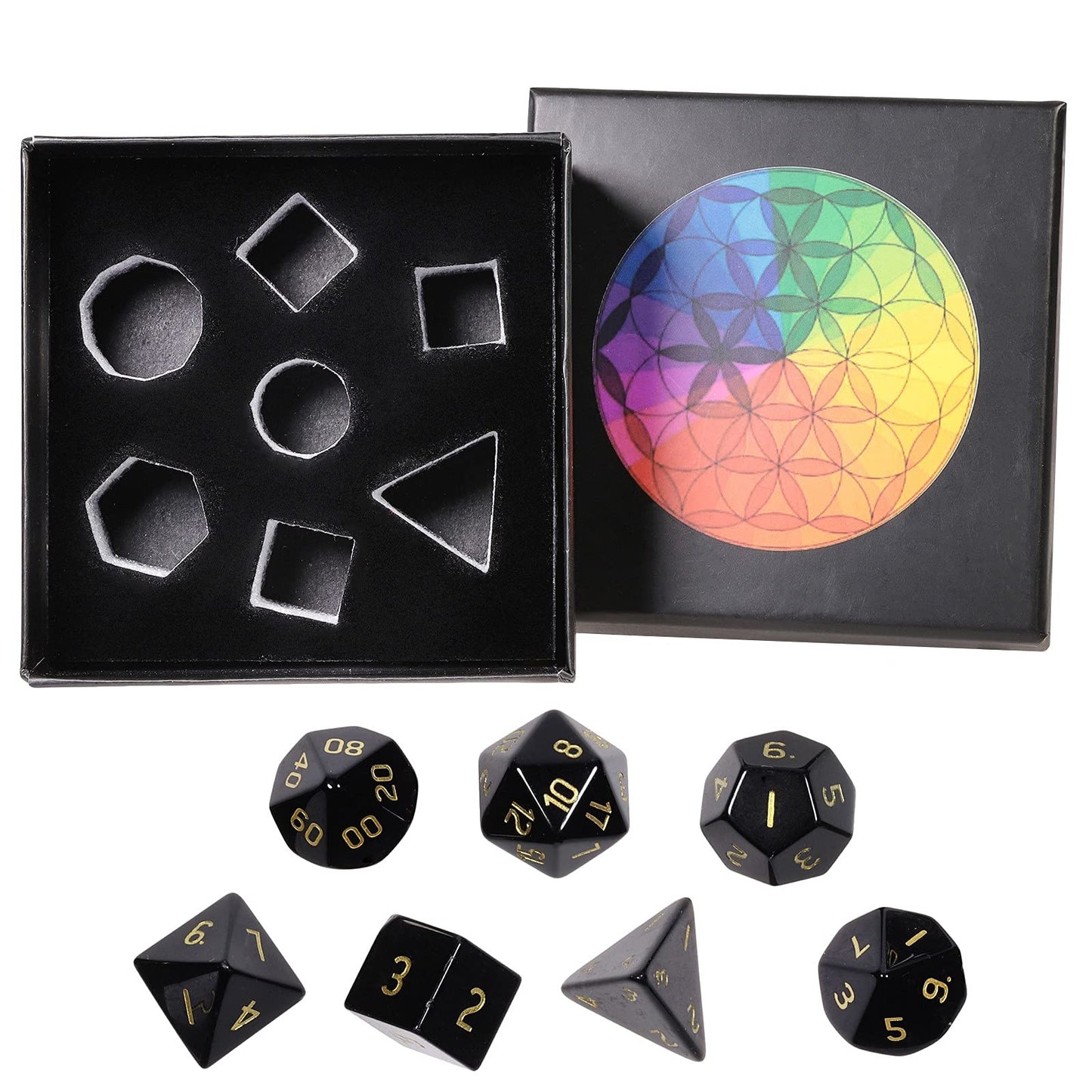 mookaitedecor 7 PCS Obsidian Crystal Polyhedral DND Dice Set, Polished Tumbled Stones Dices for RPG MTG Table Games Home Decoration