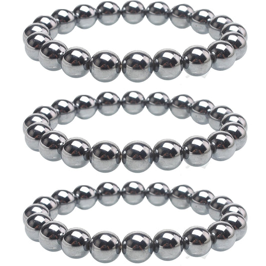Cryhand Handmade 8mm Beaded Bracelets For Men Protection Bracelet For Women Chakra Feng Shui Stretchy Handmade Lucky Money Stretchy Crystal Bracelets Best Gifts (Hematite 3PCS)