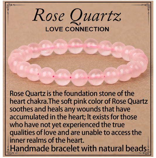 LPBeads Handmade Natural Gemstone Stretch Elastic 8mm Rose Quartz Bracelet Healing Crystal Round Stone Beads Jewelry Gifts for Women Men