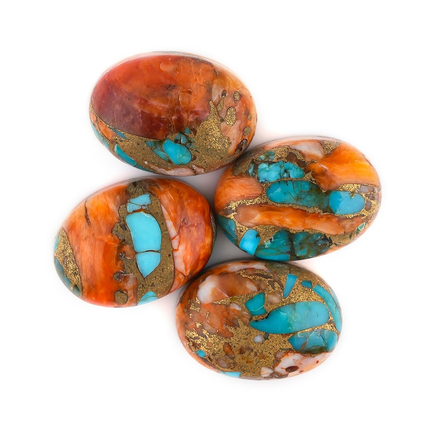 ColouredRocks (4 pcs OYSTER TURQUOISE, Oval Shape, Natural Cabochon Crystals, Loose Gemstone, Wholesale Polished Supply, Jewelry Making, DIY Craft, Gem Collection (10-15mm free size)