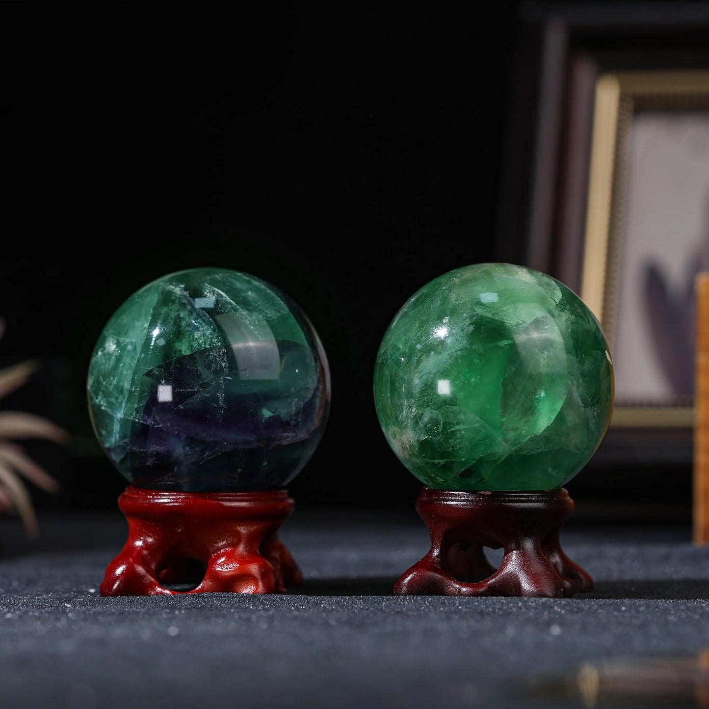TUMBEELLUWA Fluorite Crystal Ball with Stand for Fortune Teller Witchcraft Divination, Decorative Gemstone Sphere for Home Decor, 41-50 mm